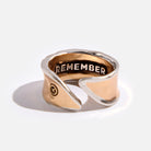 Katia Designs adjustable ring with "Just Breathe Remember" inscription, featuring a sleek silver band and engraved detail.