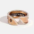 Katia Designs Keep Going Remember adjustable ring with engraved message, silver-tone metal, fits various finger sizes.