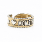 Katia Designs MomStrong adjustable ring with engraved text, featuring a sleek silver band and customizable fit.