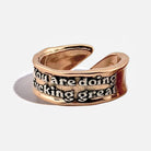 Katia Designs adjustable ring with engraved "You Are Doing F*cking Great Remember" message, stylish jewelry for motivational wear.