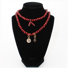 Katia Designs I Am Safe Heart wood boho wrap bracelet and necklace with antique gold accents, featuring a heart charm.
