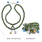 Katia Designs Breathe Heart Wood Boho Wrap Bracelet and Necklace with natural wood beads and a heart charm, bohemian style jewelry.