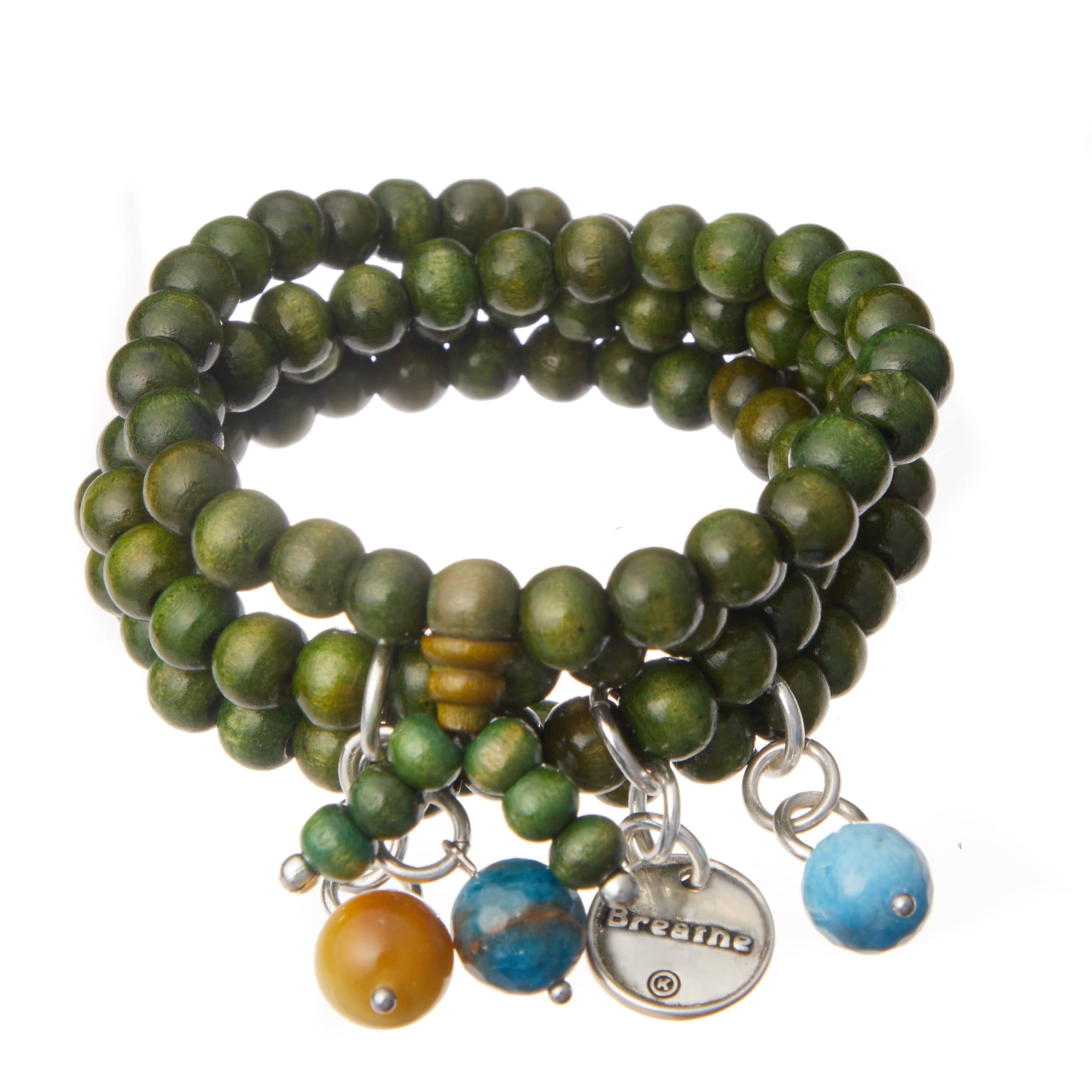 Katia Designs Breathe Heart Wood Boho Wrap Bracelet and Necklace with natural wooden beads and heart charm, bohemian jewelry style
