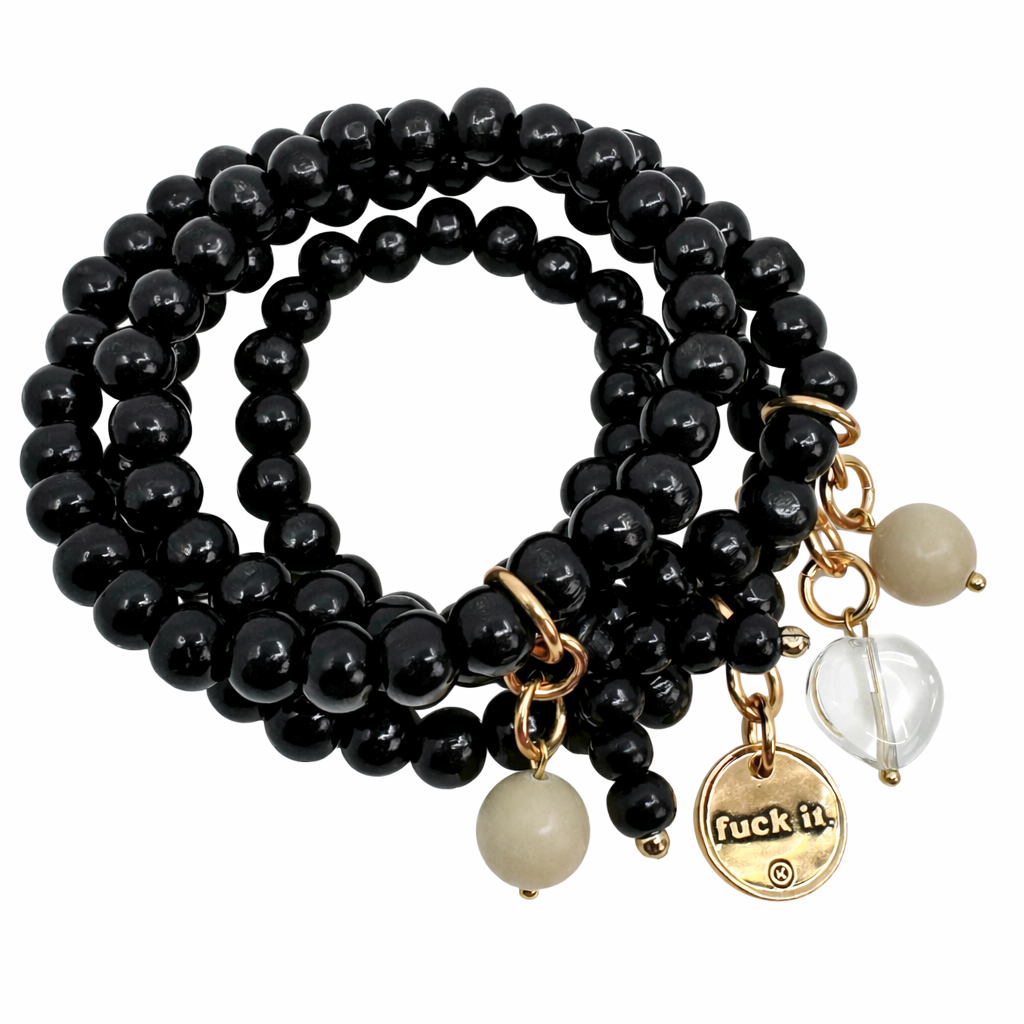 Katia Designs F*ck It Heart wood boho wrap bracelet and necklace featuring a natural wooden heart pendant and woven design.
