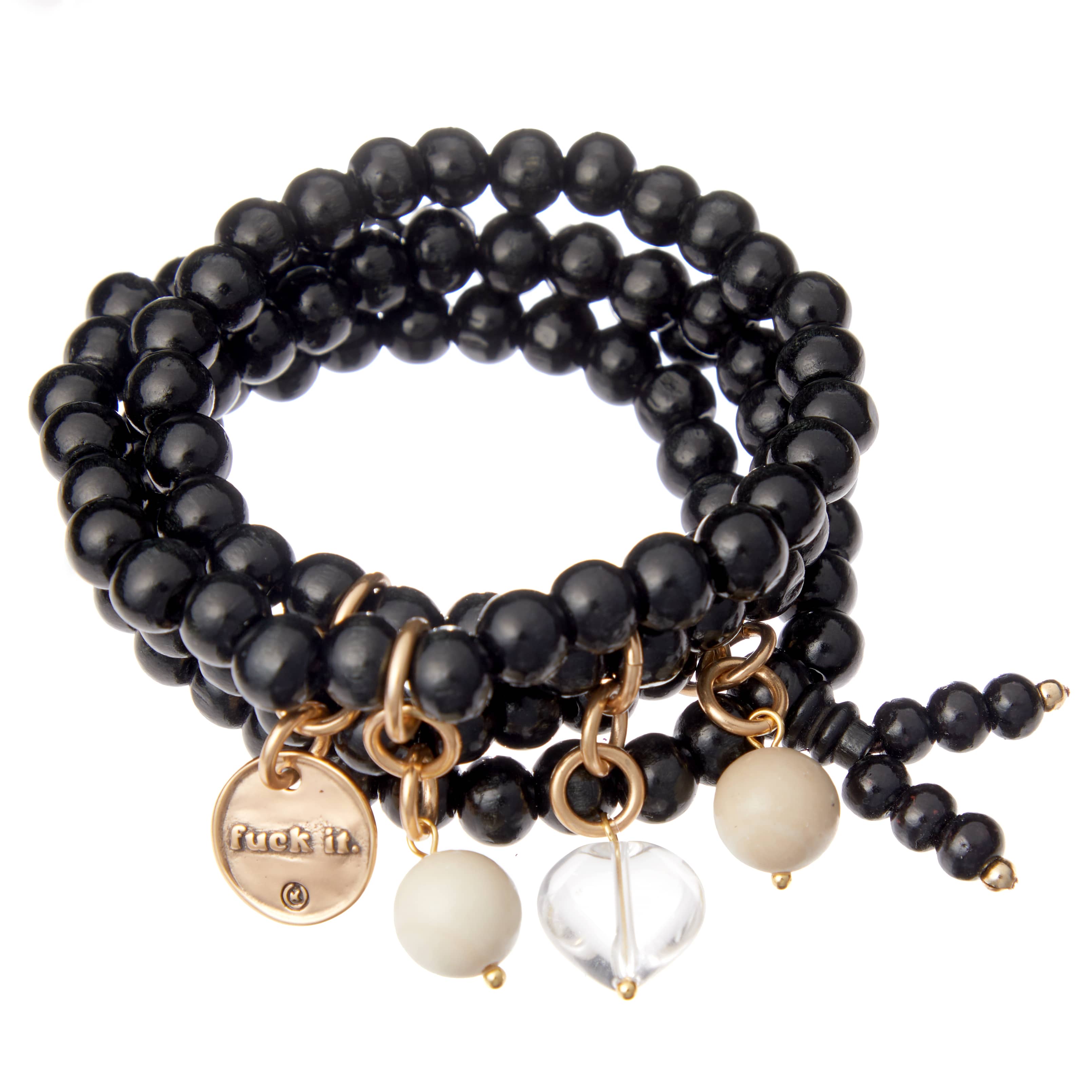 Katia Designs F*ck It Heart Wood Boho Wrap Bracelet and Necklace with natural wood beads and bohemian style.
