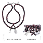 Wood boho wrap bracelet and necklace with a heart charm, featuring "Grateful Thankful Blessed" engraved, by Katia Designs.