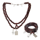 Katia Designs wood boho wrap bracelet and necklace with heart charm, featuring grateful, thankful, blessed inscriptions.