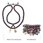 Katia Designs I Am Strong Heart wood boho wrap bracelet and necklace featuring a heart pendant and natural wood beads