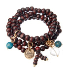 Katia Designs I Am Strong Heart wood boho wrap bracelet and necklace with carved heart pendant and natural wood beads