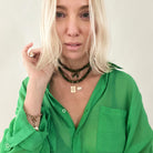 Katia Designs wood boho wrap bracelet and necklace with a heart charm, featuring natural wood beads and rustic boho style.