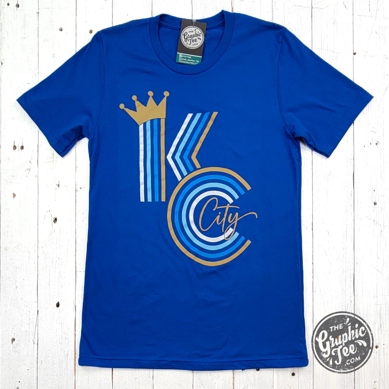 KC Crown Ombre Royal short sleeve graphic tee by The Graphic Tee, featuring a vibrant ombre crown design on a stylish SS graphic tee.