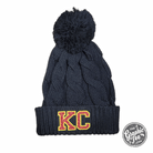 KC Glitter Applique Twist Knit Beanie with Pom, stylish knit cap featuring glitter applique and a pom, by The Graphic Tee.