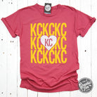Crimson short sleeve crew neck graphic tee with heart design from The Graphic Tee, featuring a comfort wash finish.