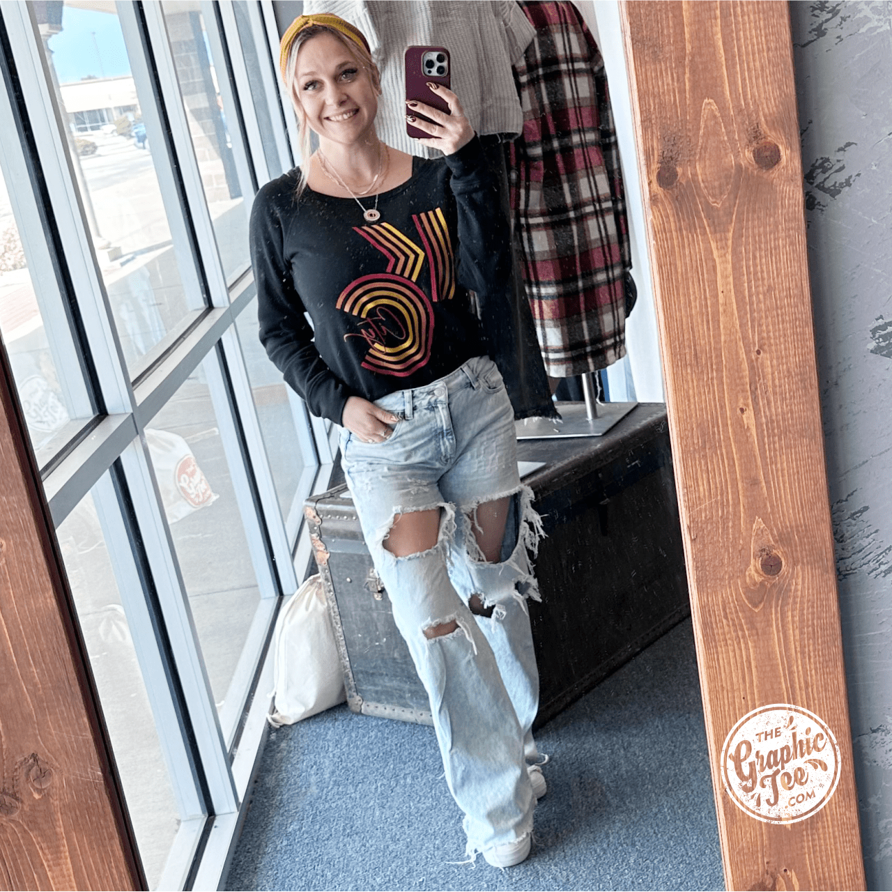 Black KC Ombre wide neck sweatshirt for women from The Graphic Tee, featuring a relaxed fit and stylish ombre design.