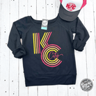 Black KC Ombre wide-neck sweatshirt for women from The Graphic Tee, featuring a relaxed fit and stylish ombre design.