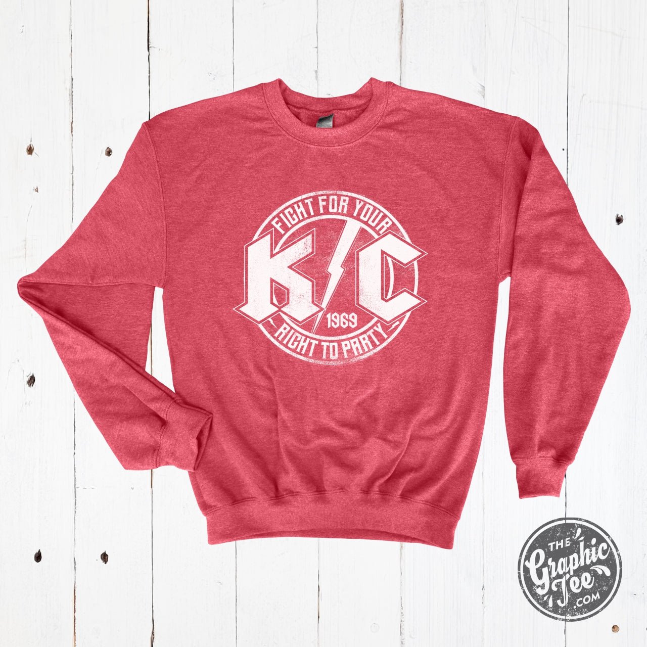 KC Rock crewneck sweatshirt from The Graphic Tee featuring a classic graphic design on soft, comfortable fabric.