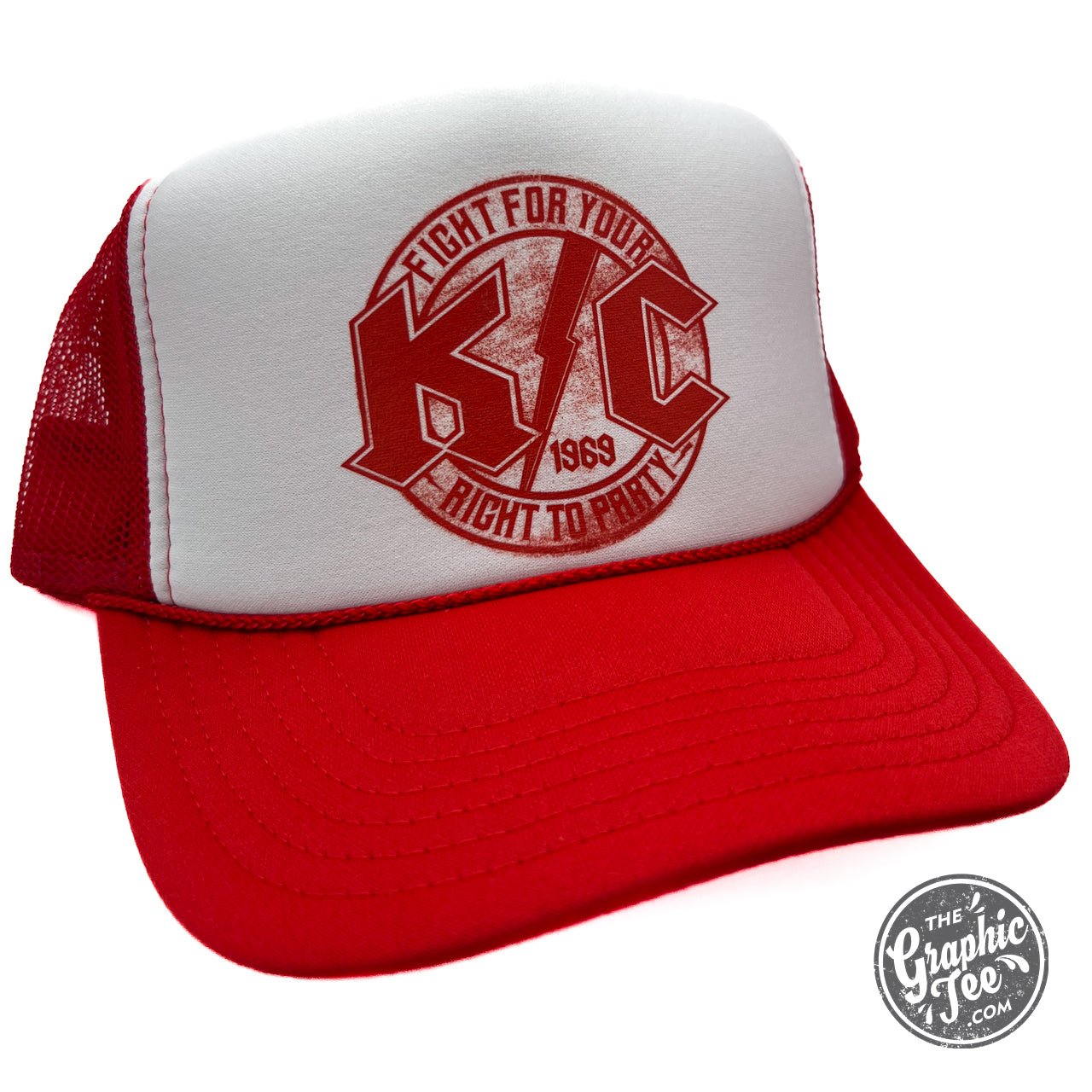 KC Rock Foam Trucker Cap by The Graphic Tee featuring a structured crown, mesh back, and bold front logo design.