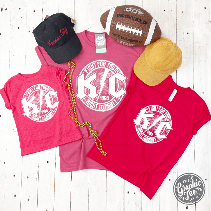 Red youth short sleeve graphic tee by The Graphic Tee featuring the KC Rock design on a vibrant cotton T-shirt.