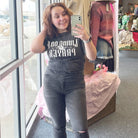 Black mineral wash crew neck short sleeve graphic tee by The Graphic Tee with "Living On A Prayer" print.