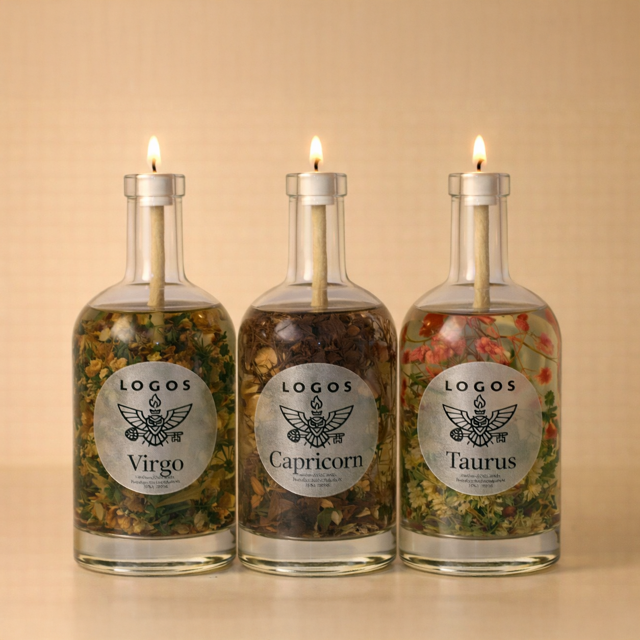 Earth Trio Logos Candles elemental earth bundle featuring three candles with natural earthy tones and textures.