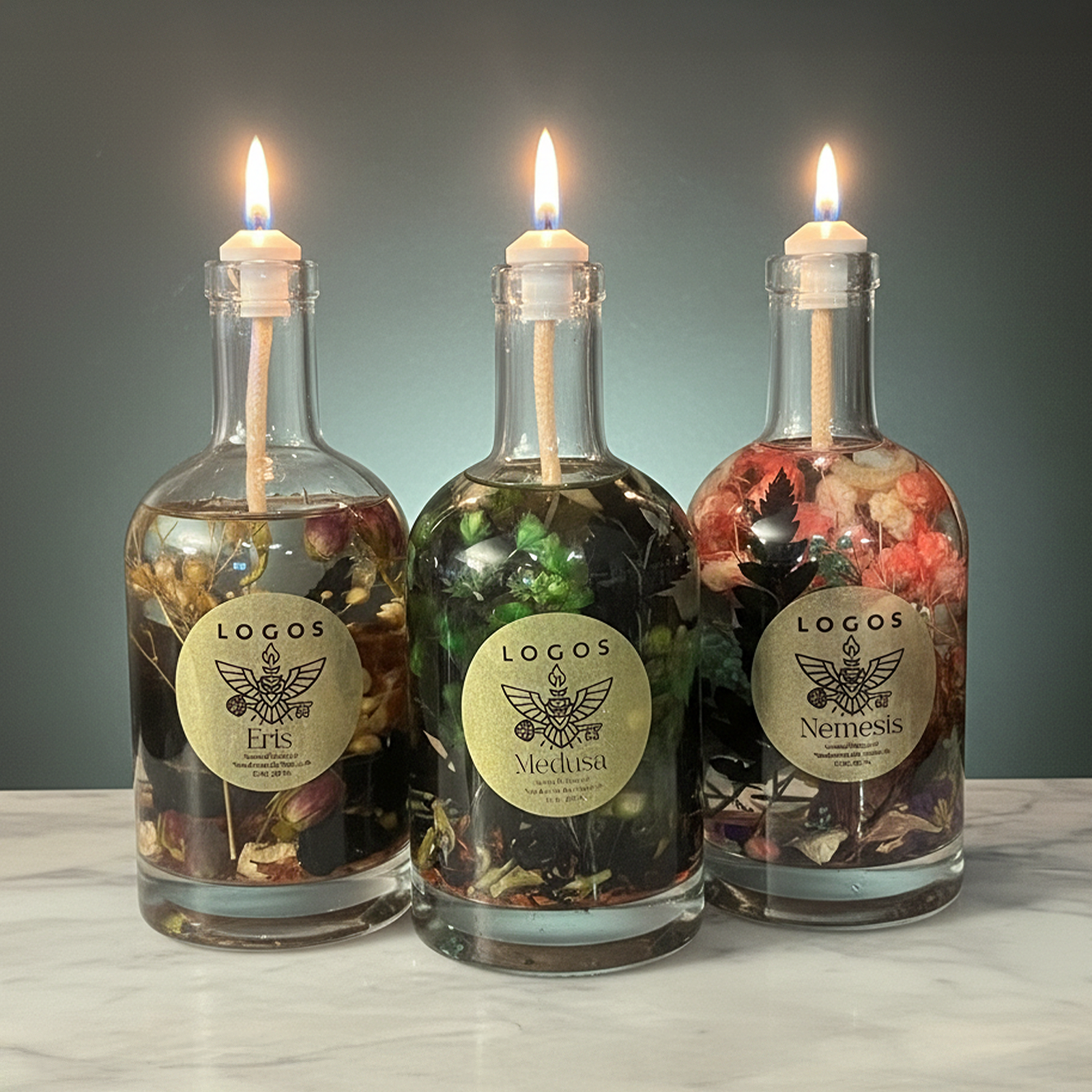 Logos Candles Truth & Transformation Trio bundle with three candles in decorative jars, featuring inspirational labels and natural scents.