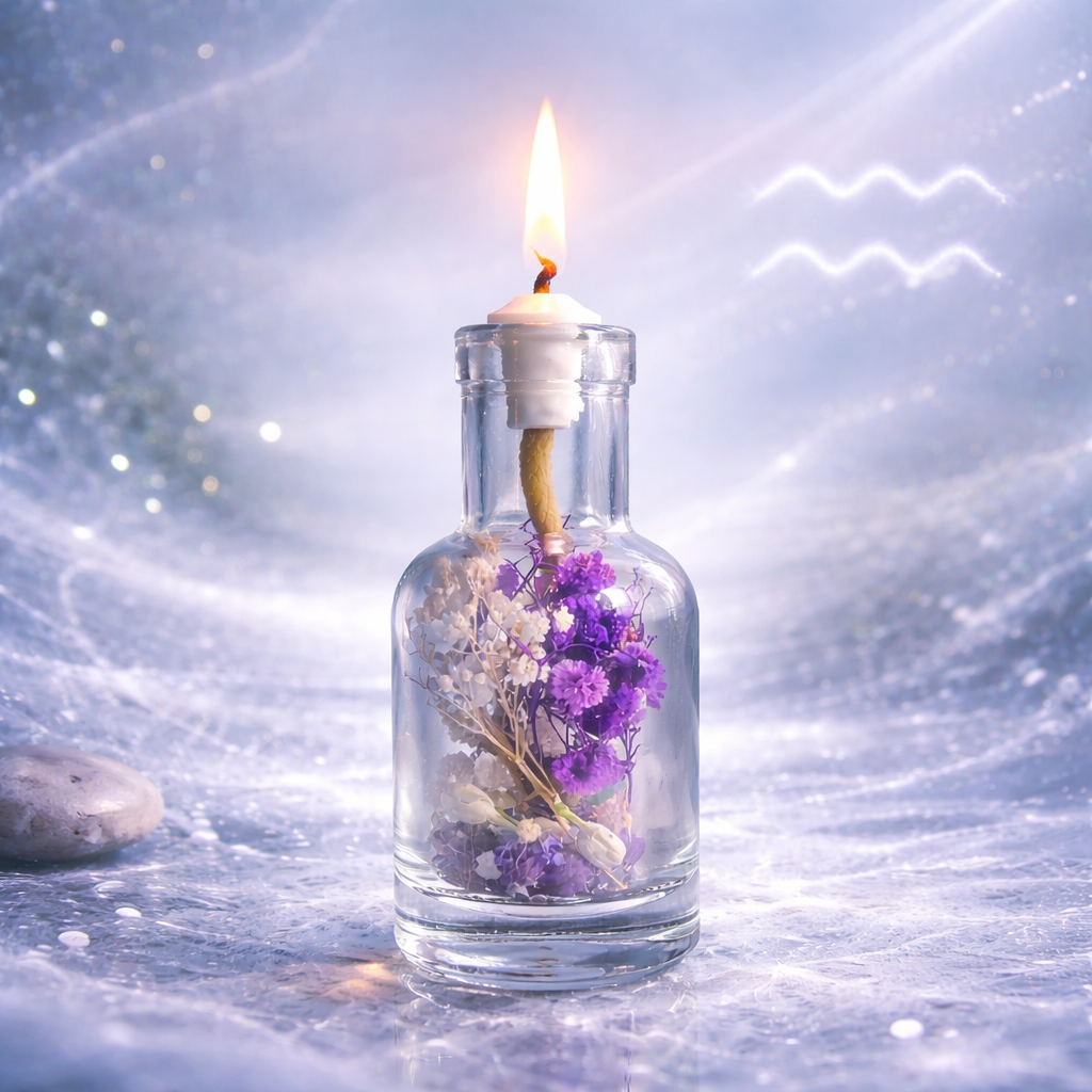 Aquarius oil candle by Logos Candles featuring a sleek design, perfect for ambient lighting and decorative use.