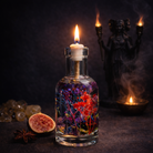 Hekate oil candle from Logos Candles with a dark glass container and intricate label design, used for spiritual or decorative purposes.