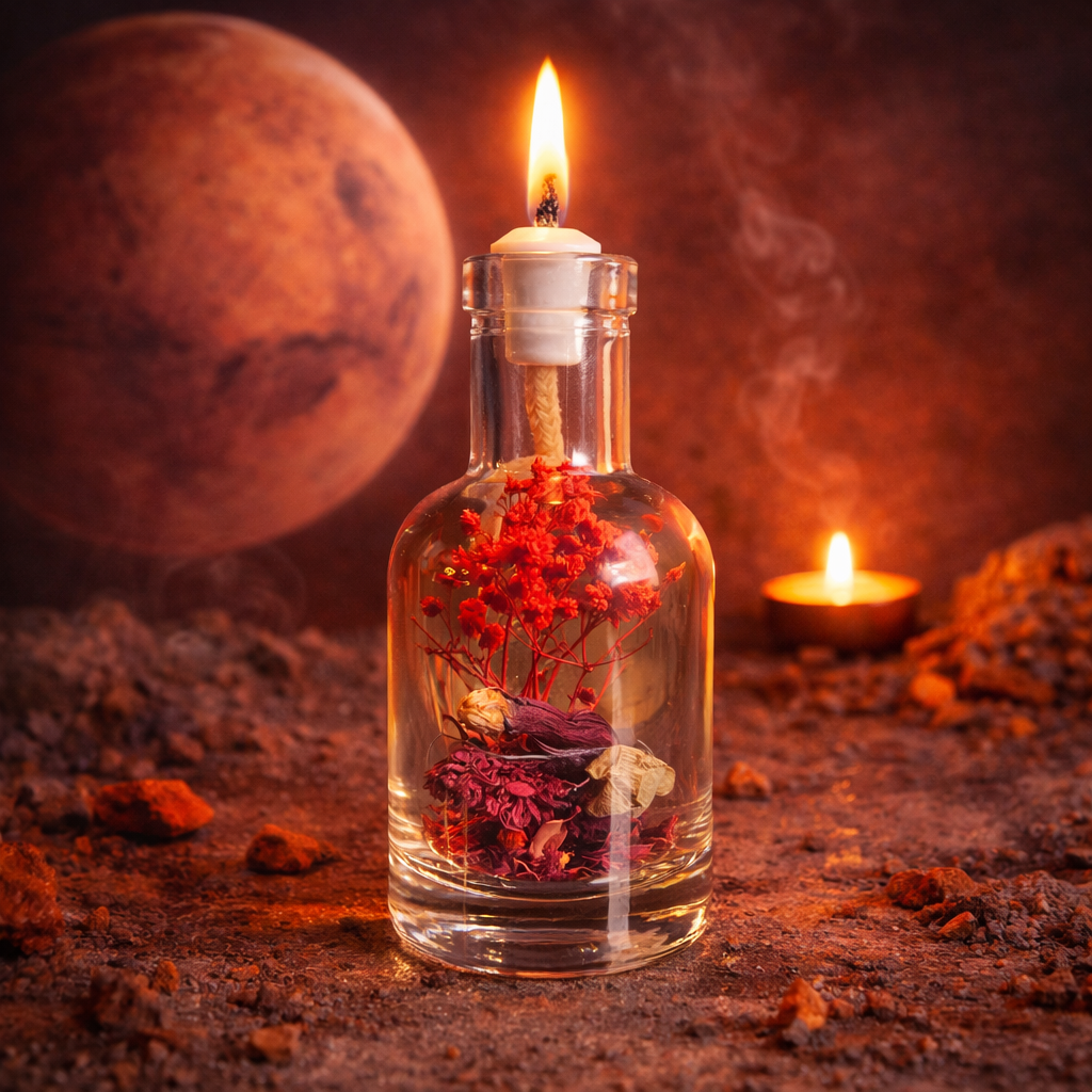 Mars oil candle by Logos Candles with a sleek design, featuring a warm glow and modern aesthetic.