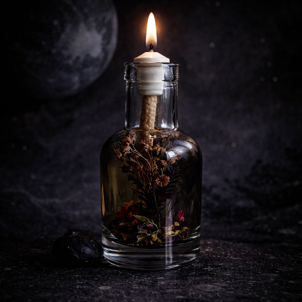 Pluto oil candle by Logos Candles featuring a sleek, modern design with a flickering flame for cozy ambiance.
