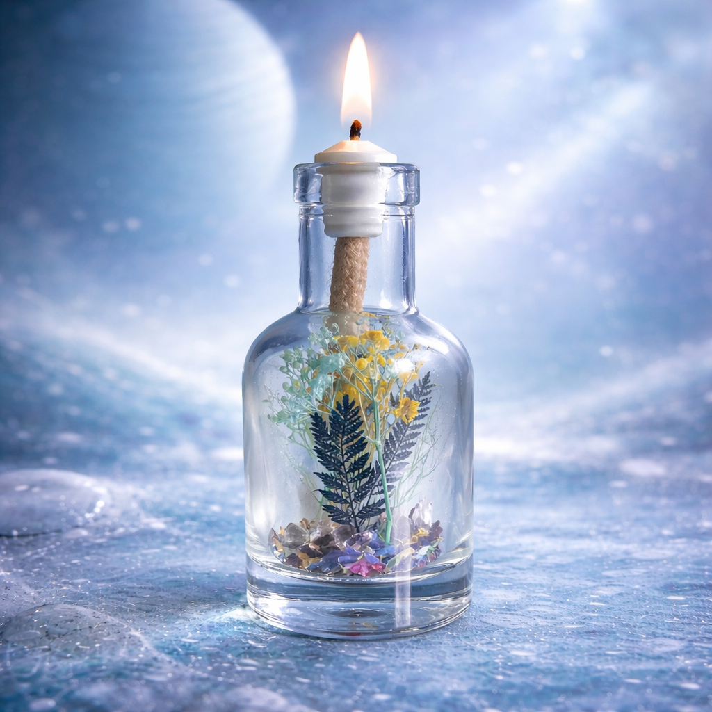 Uranus oil candle by Logos Candles featuring a sleek, celestial-themed design with a wick for aromatic oil burning.