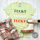 Gray short sleeve graphic tee from The Graphic Tee featuring the Lucky Lucky Lucky design on the front.
