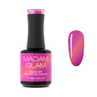 Madam Glam Cafeteria Crush nail polish bottle with vibrant pink shade and label, close-up of the product on a white background.