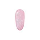 Close-up of Madam Glam Glitter Pink nail polish with sparkling pink glitter particles in a clear bottle.