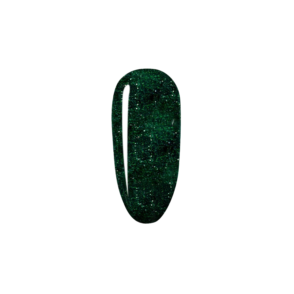 Shimmering emerald glitter nail polish from Madam Glam with a vibrant, sparkly finish.