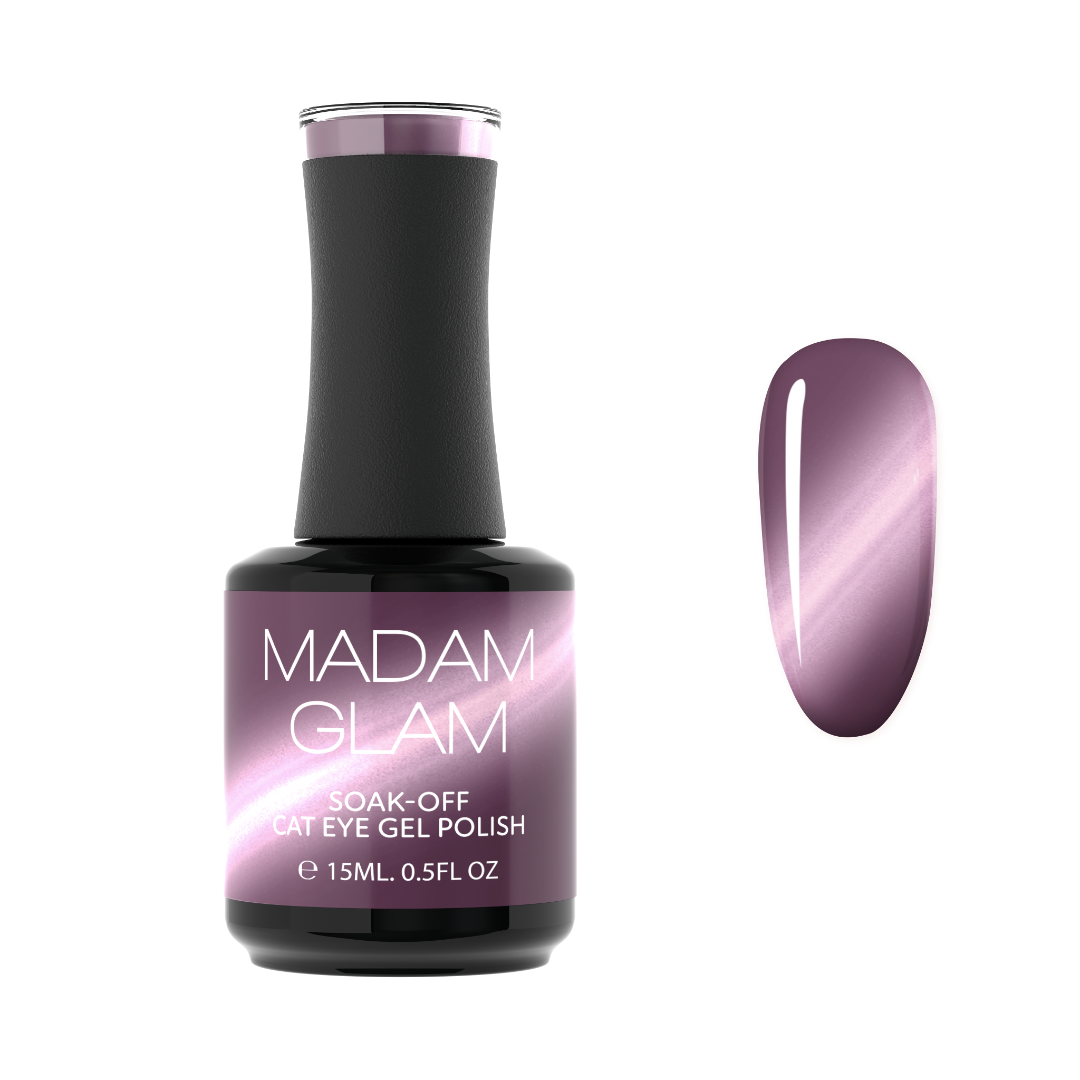 Madam Glam Hocus Plum nail polish bottle with purple plum shade and brand label on a white background.