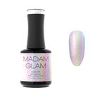 Holographic Cat Eye nail polish by Madam Glam showing a shimmering, multi-colored cat eye effect on a nail.
