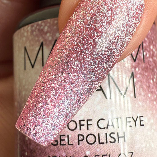 Madam Glam Moonlit Romance nail polish bottle with deep purple and shimmer finish, showcasing elegant packaging and branding.