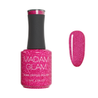 Madam Glam Raspberry Kiss nail polish bottle with vibrant pink color and sleek packaging.
