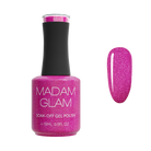Madam Glam Rose Glitz nail polish bottle with a shimmering pink shade and elegant label, displayed upright against a plain background.