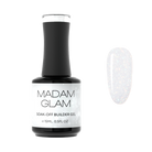 Sheer white nail polish by Madam Glam displayed in a clear bottle with a smooth, glossy finish.
