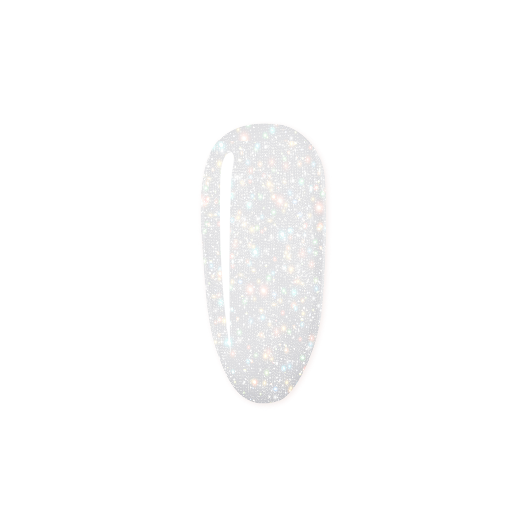 Madam Glam Sheer White nail polish bottle with the label visible and the cap on, showcasing the product's color and packaging.