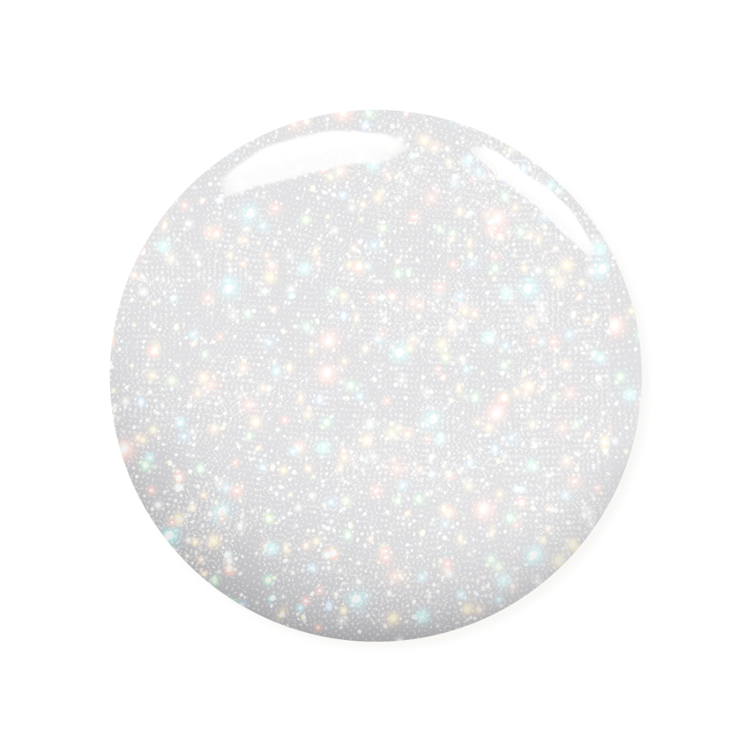 Clear shimmer nail polish from Madam Glam featuring a sparkling, transparent finish with fine glitter particles.