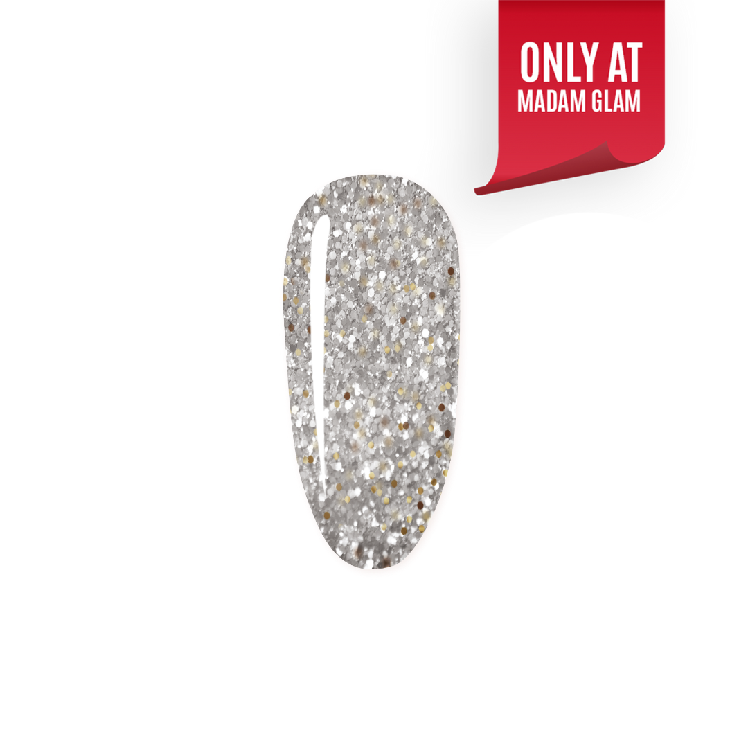 Madam Glam Shine & Thrive nail polish bottle with a sleek black cap and vibrant pink label.