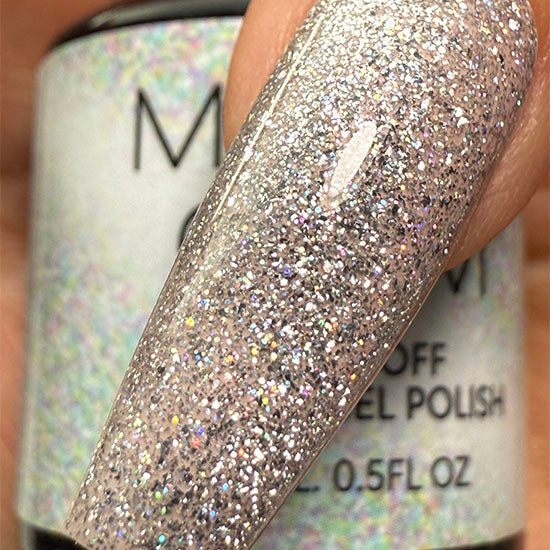 Silver Glory gel nail polish from Madam Glam, metallic silver color with a smooth, shiny finish.