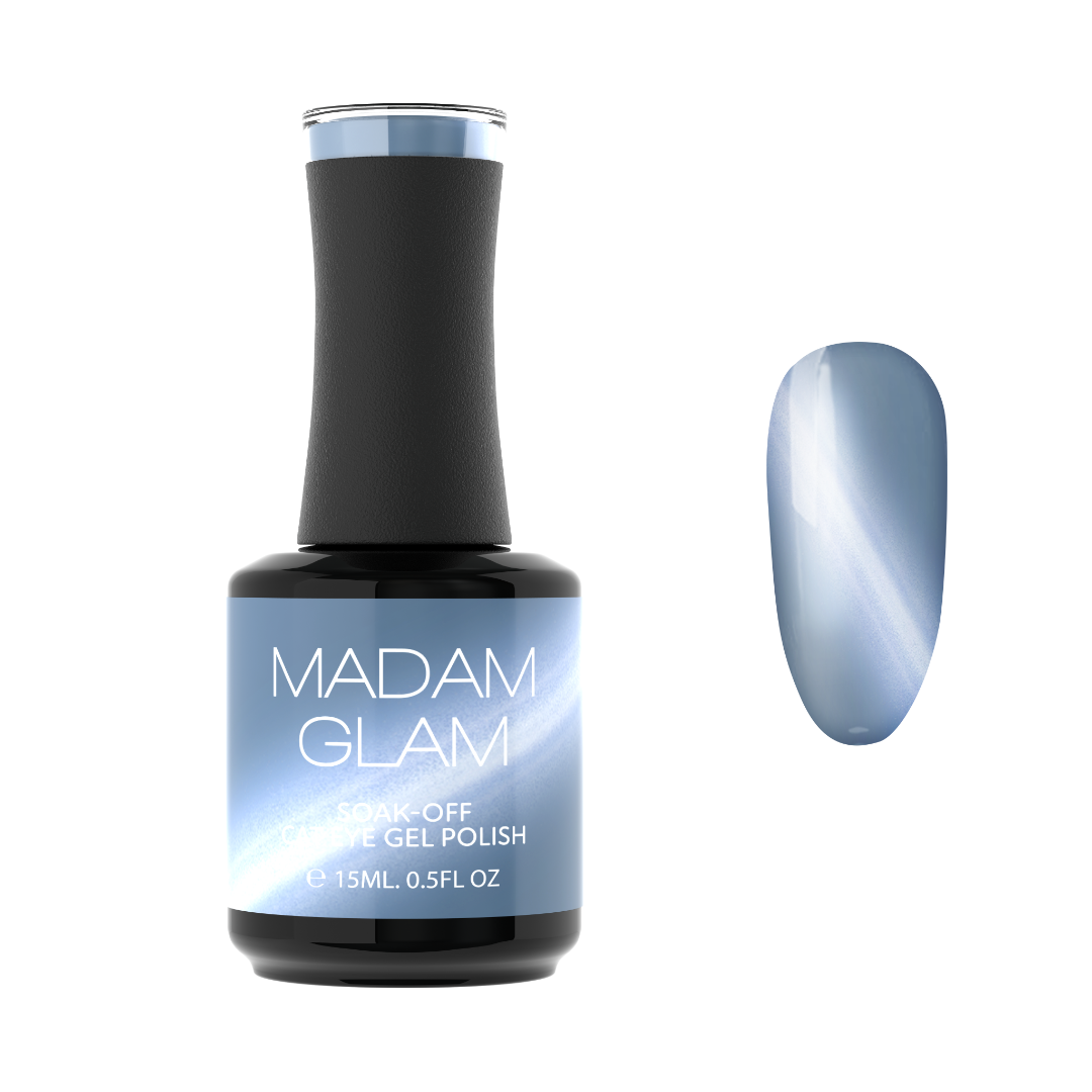 Madam Glam Sleepy Morning nail polish bottle with pastel pink and cream-colored design on the label.