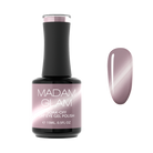 Madam Glam Smoky Elegance nail polish bottle with a sleek black cap and a smoky gray label, showcasing the product.