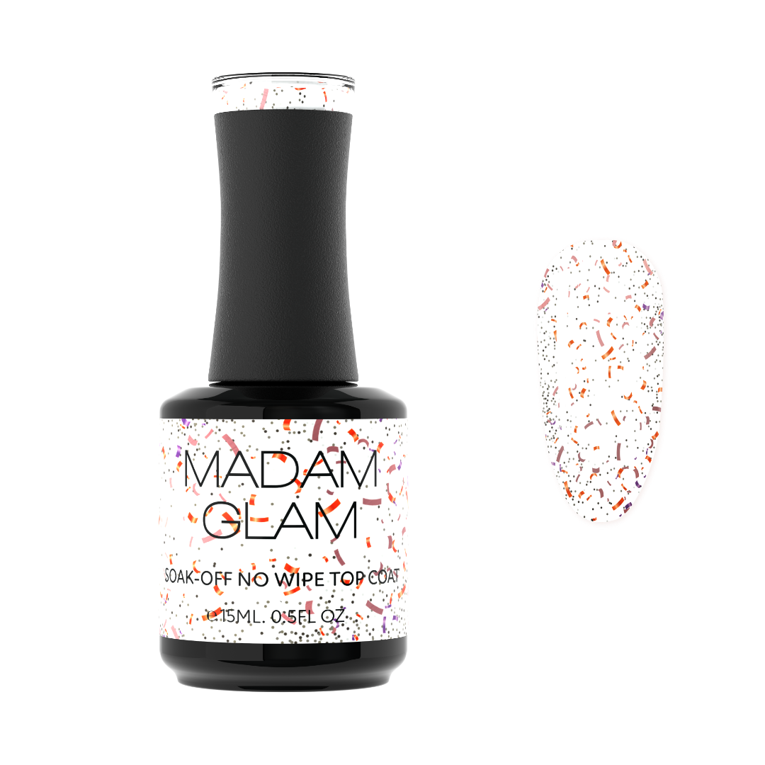 Madam Glam Sparkle On nail polish bottle with a glittery, sparkling finish and vibrant pink cap.