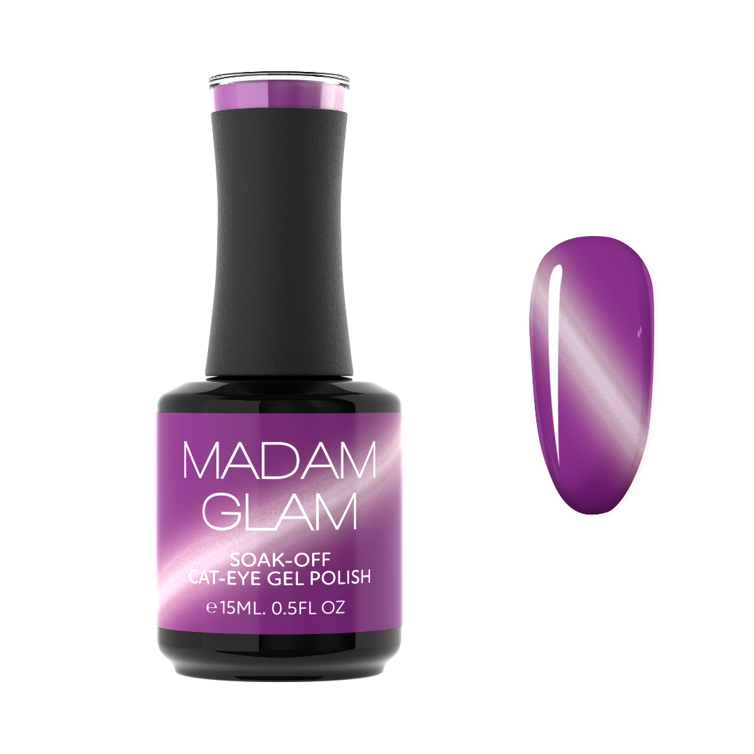 Madam Glam Sweet Peony nail polish bottle with a pink cap and label, showcasing the vibrant pink color of the nail product.