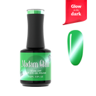 Madam Glam Wish Glow nail polish bottle with holographic label and shiny metallic cap, displayed on a neutral background.