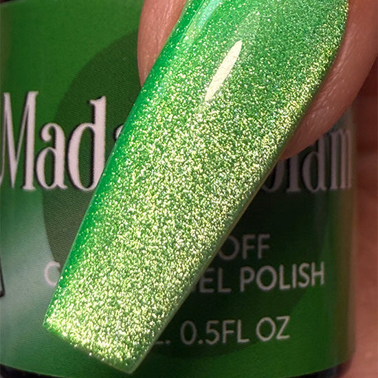 Madam Glam Wish Glow nail polish bottle with pink and gold accents, showcasing a luminous, glossy finish.
